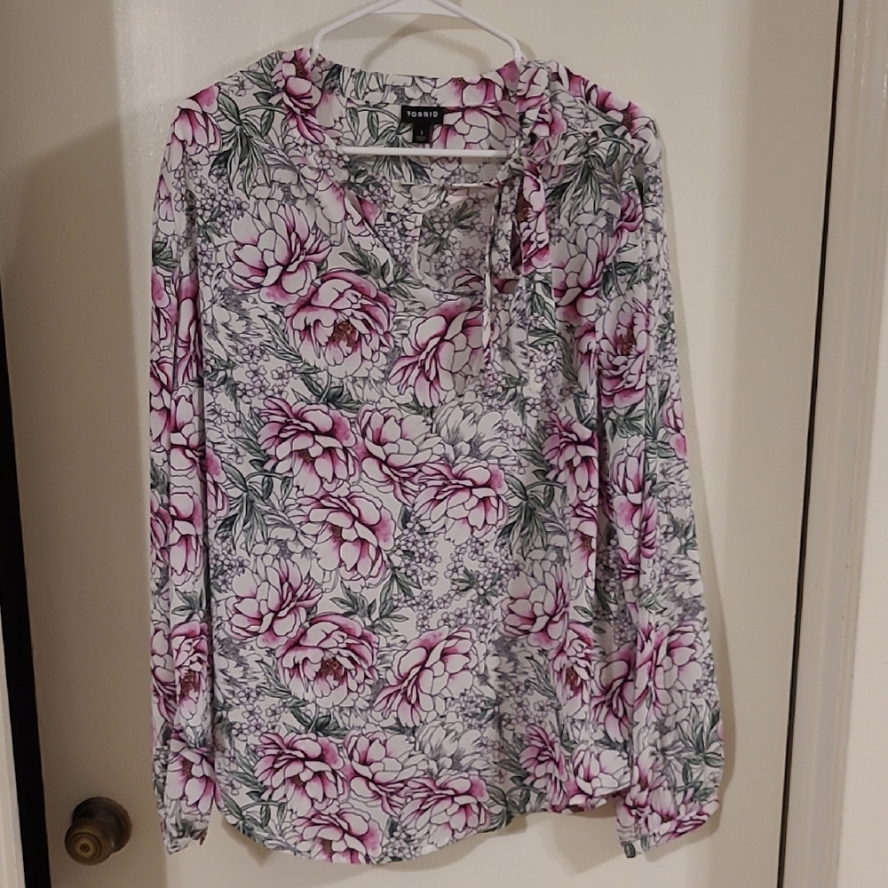 Torrid Pink and Green Floral Blouse